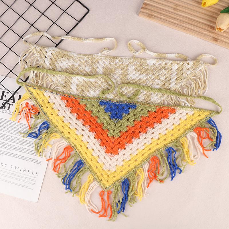 В'язана гачком трикутна хустка з вирізами, богемний тюрбан, шарф для волосся, багатофункціональне використання, етнічний стиль, поясна прикраса