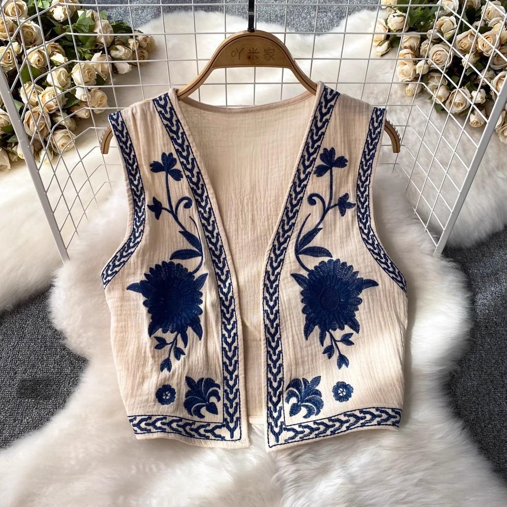 Crop Tops Womens Embroidery Floral Vintage Vest Women V-neck Camisole Female Summer Almighty Tank Top Retro Style