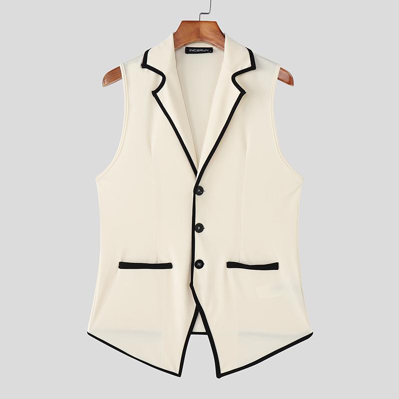 INCERUN Men Notched Lapel Sleeveless Irregular Stitching Casual Thin Vest Waistcoat