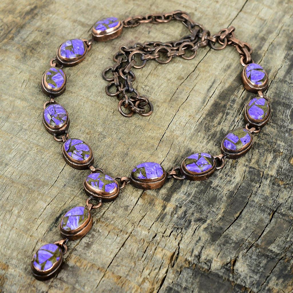 Copper Charoite Necklace Electroformed Copper Necklace Adjustable Chain Necklace Gemstone Jewelry Handmade Birthstone Necklace Gifts for Her