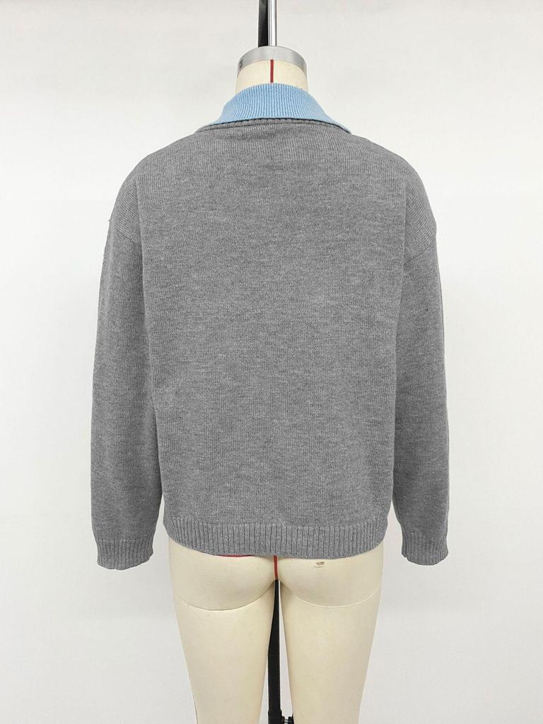 2026 Autumn/Winter Color Block Two-Piece Style Knit Sweater with Lapel and Long Sleeves