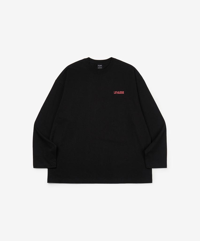 Leubase Old School Bag Red Logo Oversized Long Sleeve T-Shirt_Black
