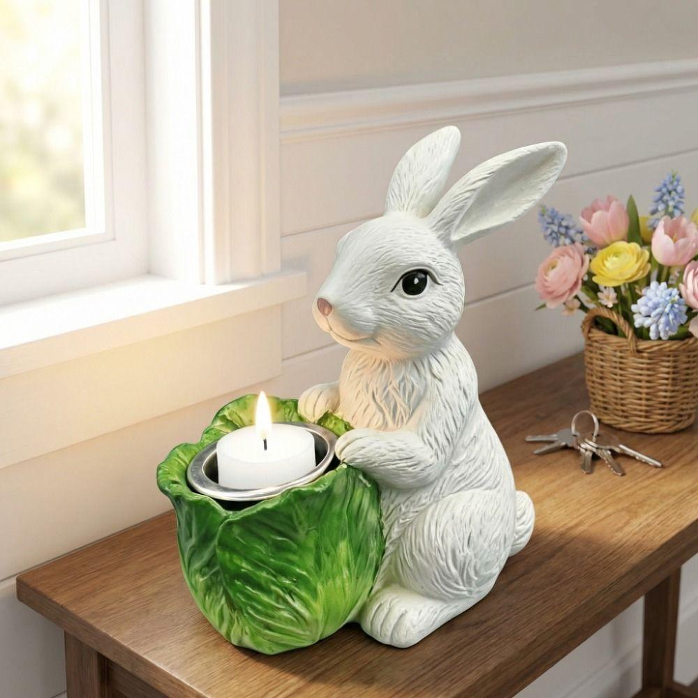 Landscape Heat Resistant Easter Bunny Candlestick Cartoon Vintage Candle Holders Decorative Resin Sculpture Fireplace Decor