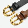 Belt Korean Version Punching Pin Buckle Gold Brown Genuine Leather Cowhide Slim Lady Belt Women's Belt