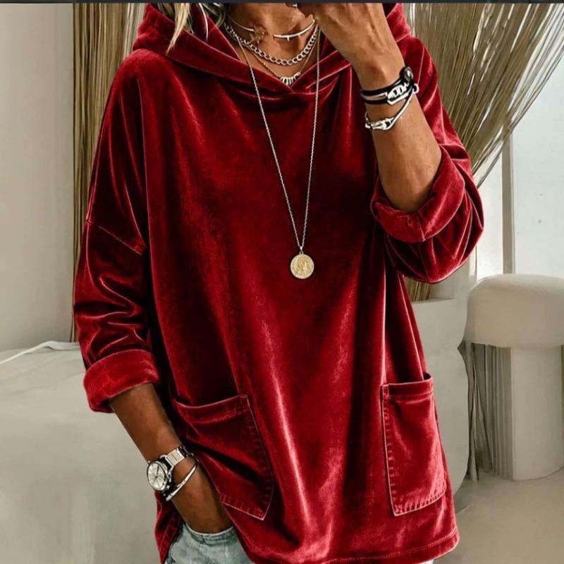 Women S Velvet Hooded Sweatshirt Loose Long Sleeve Top