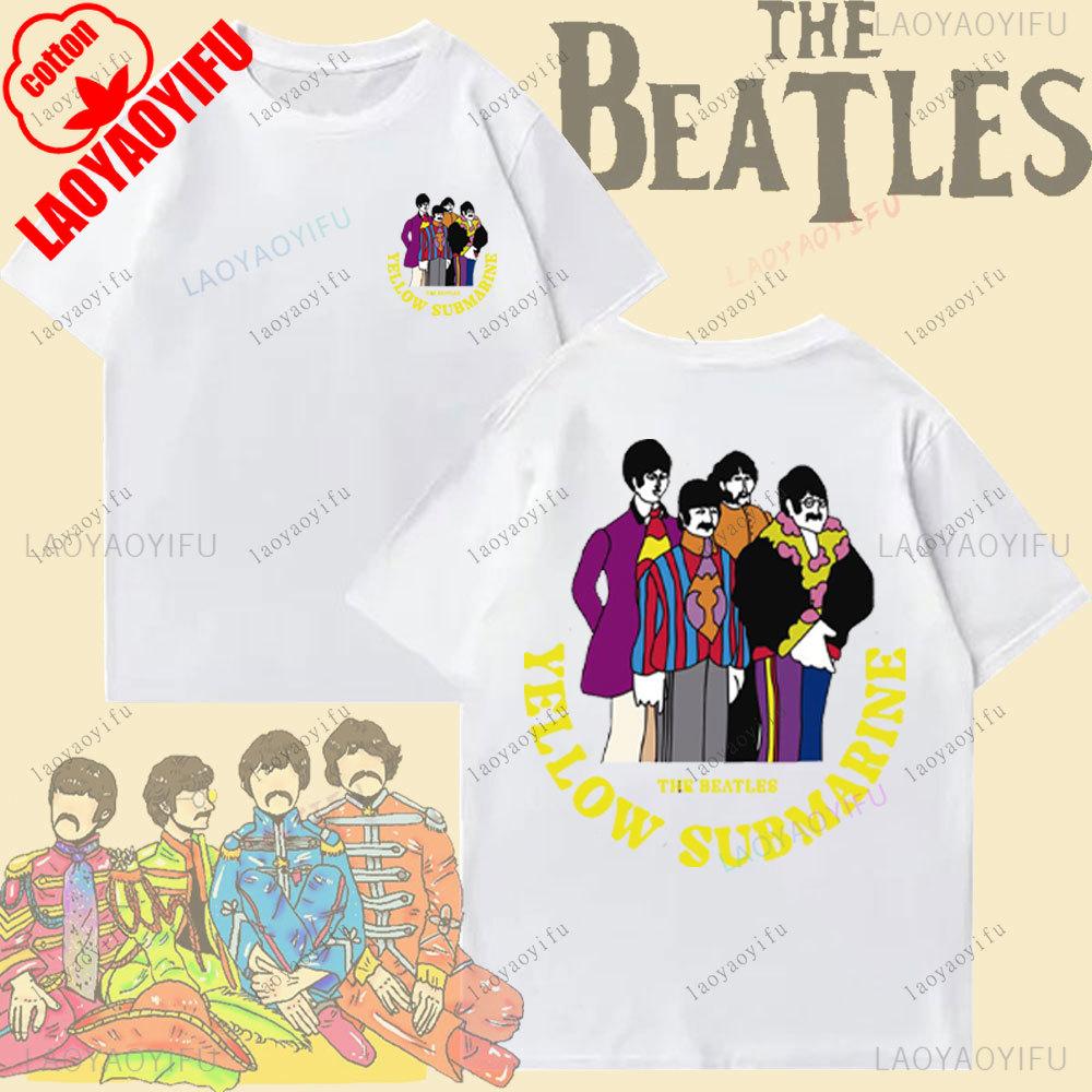 The Beatles Black Rock Band Tshirt Unisexs TShirt Y2k Street Fashion Streetwear Cotton Tops Oneck Shortsleeve Sweatshirt