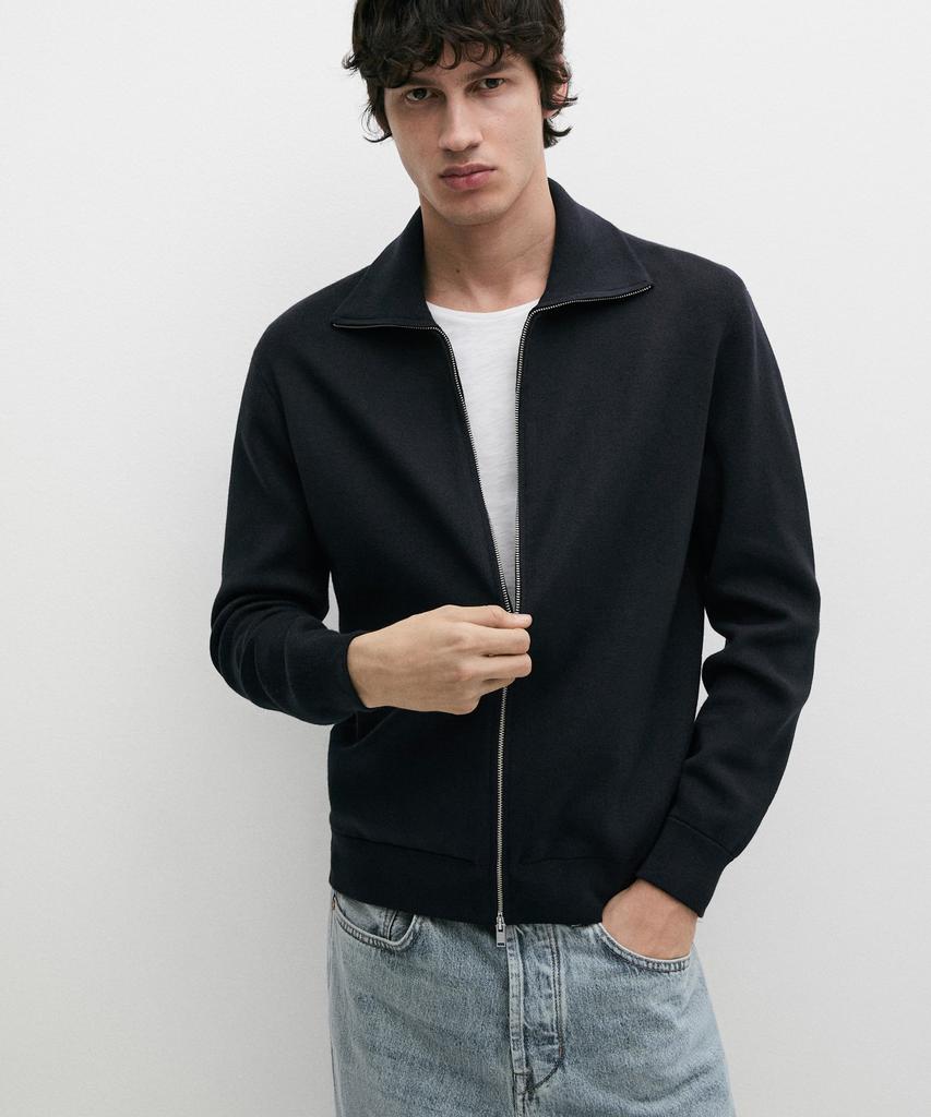 Massimo Dutti 100% Cotton Zip-Up Knit Cardigan