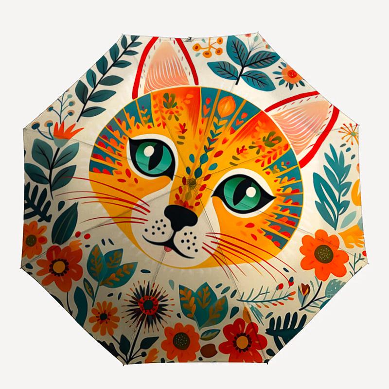 1pc Orange Cat Art Pattern Automatic Umbrella, 8 Iron Frames,Suitable for Office, Travel and Outdoor Adventure.A060