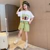 Girls Korean Version of the Casual Sports Suit Summer Dress Middle and Large Children Short-Sleeved Shorts Letter Short-Sleeved