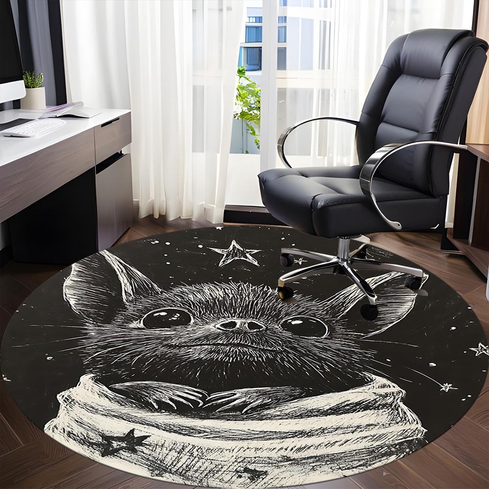 1PC Bat Starry Office Round Area Rug, Mat Suitable For Office, Under Office Chairs Bedroom Living Room Home Decor, Room Deco