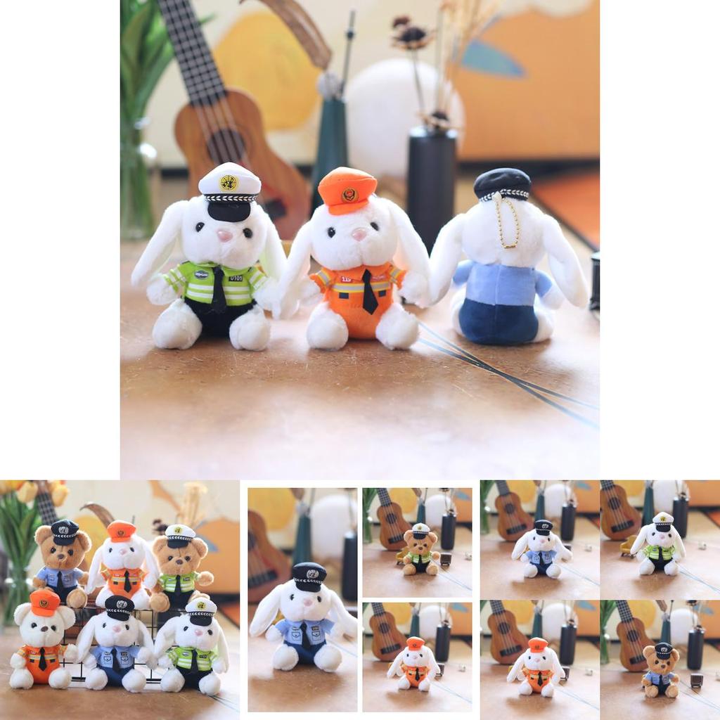 Adorable Plush Police Bear Keychain Cute Soft Stuffed Animal Toy Accessory