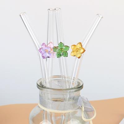 Çiçek Cam Pipet Yeniden Kullanılabilir İçme Pipetleri Festival Partisi Düğün Kokteyl Bar Plajları İçin Sevimli Pipet