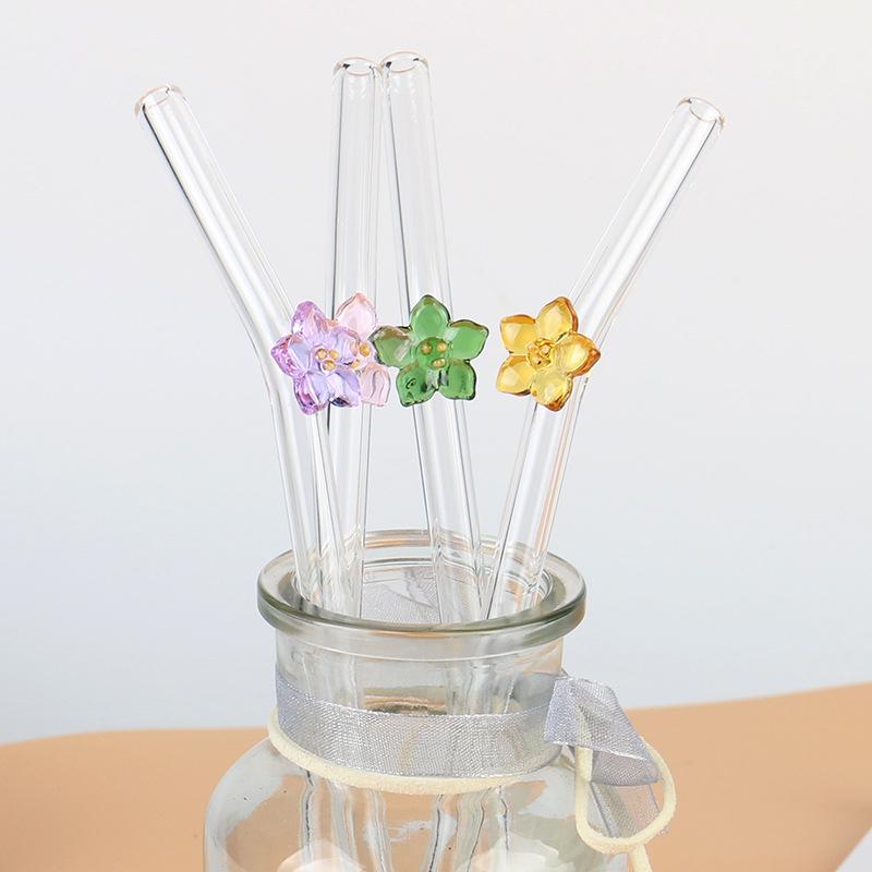 Flower Glass Straw Reusable Drinking Straws Cute Straw For Festival Party Wedding Cocktail Bar Beachs