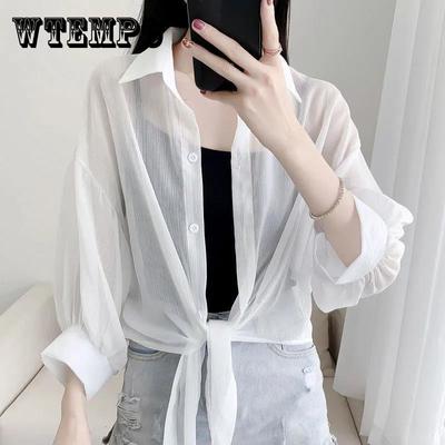 Chiffon Doll Sleeve Cardigan Women's Thin Sun Protection Shirt Short Outer Shawl Loose Top Thin Coat White Polo Collar Shirt