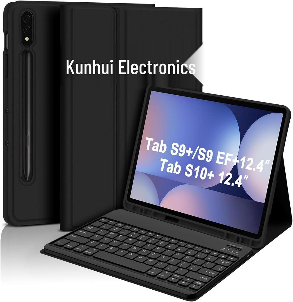 Samsung Galaxy Tablet Bluetooth Keyboard & Magnetic Leather Case for S10+/S9+/S7FE/S8+ with Pen Slot