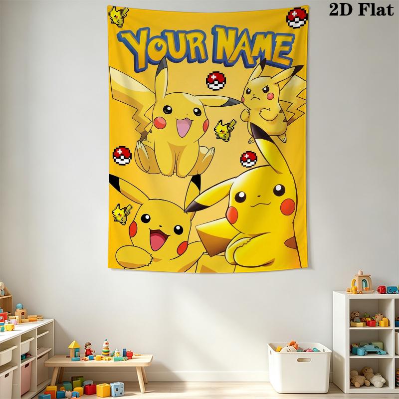Custom Name pokemon Wall Tapestry Aesthetic Wall Hanging Printed Fabric Blanket Decorative Tapestries for Bedroom Living Room Home Decor