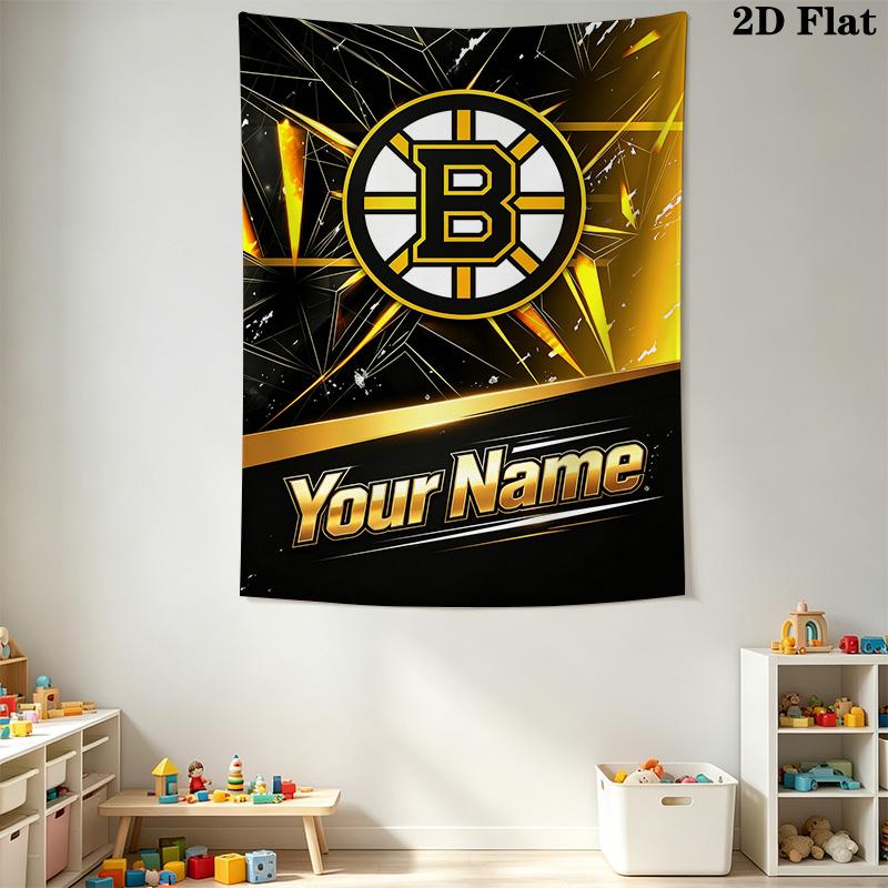 Name Custom Boston Bruins Logo Wall Tapestry Aesthetic Wall Hanging Printed Fabric Blanket Decorative Tapestries for Bedroom Living Room Home Decor