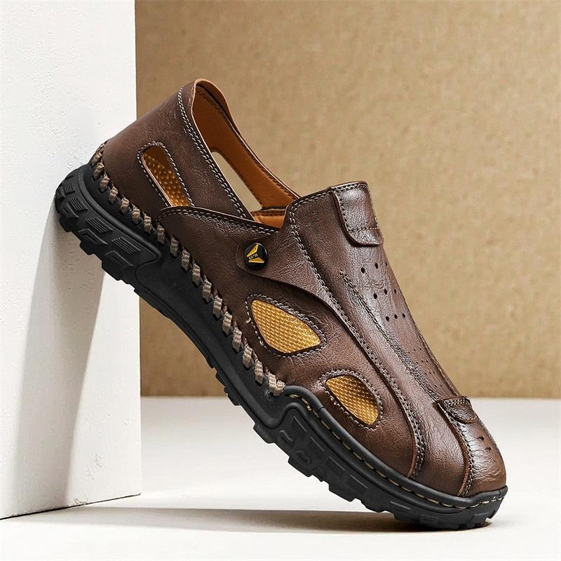 Handmade Summer Men's Sandals Leather Men's Shoes Casual Trekking Sneakers Outdoor Comfortable Breathable Travel Driving Shoes