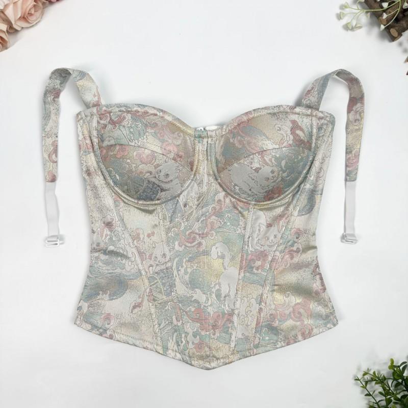 New Chinese Style Oil Painting Jacquard Shapewear Women Back Zipper Waist Slimming Daily Wear
