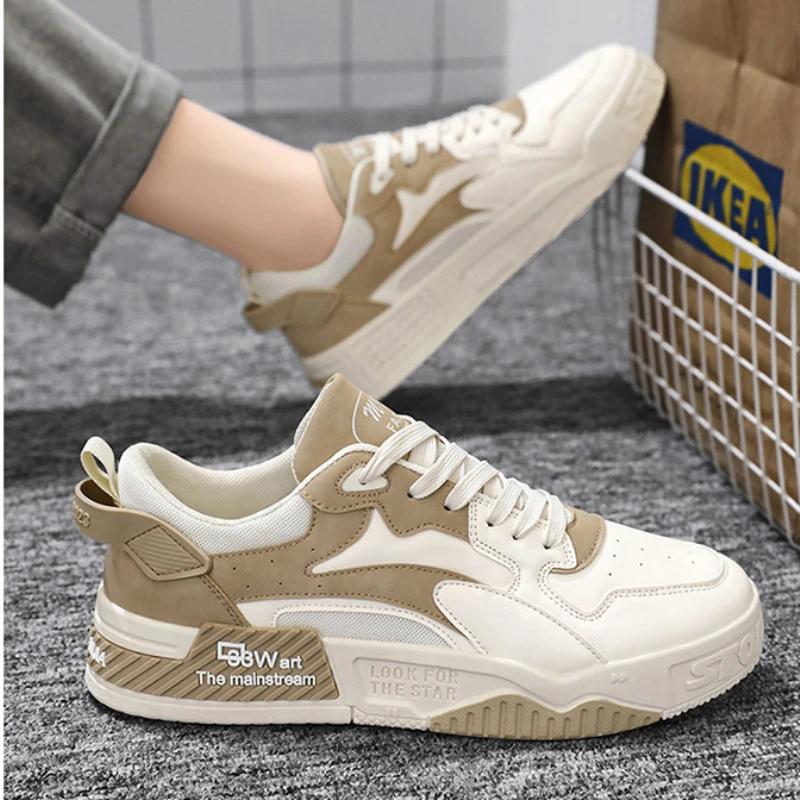 Nové podzimní pánské tenisky Pánské pohodlné boty na platformě 2024 Trend Šněrovací vulkanizované boty Bílé ležérní tenisky Zapatillas