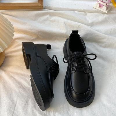 With Skirts, Small Leather Shoes, Women's Spring and Autumn New Retro Style, Student Versatile Lace-up, Thick-soled Height Increase Single