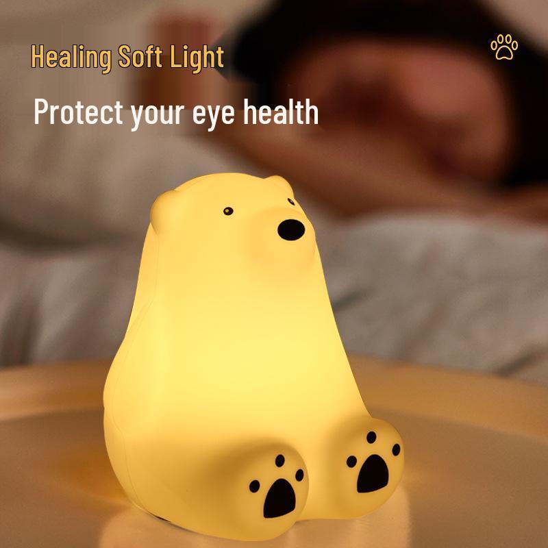 Little White Bear Silicone Touch Night Light for Kids - Bedside Sleep Companion and Custom Gift