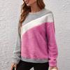 Women's Fashion Casual Round Neck Contrasting Color Drop Shoulder Sleeve Fleece Long Sleeve Pullover Top