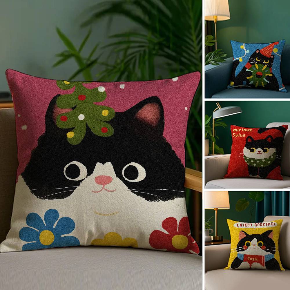 Cartoon Cat Cute Pillow Case Sofa Living Room Bedroom Double-sided Printing Square Cushion Nap Time Pillow Case