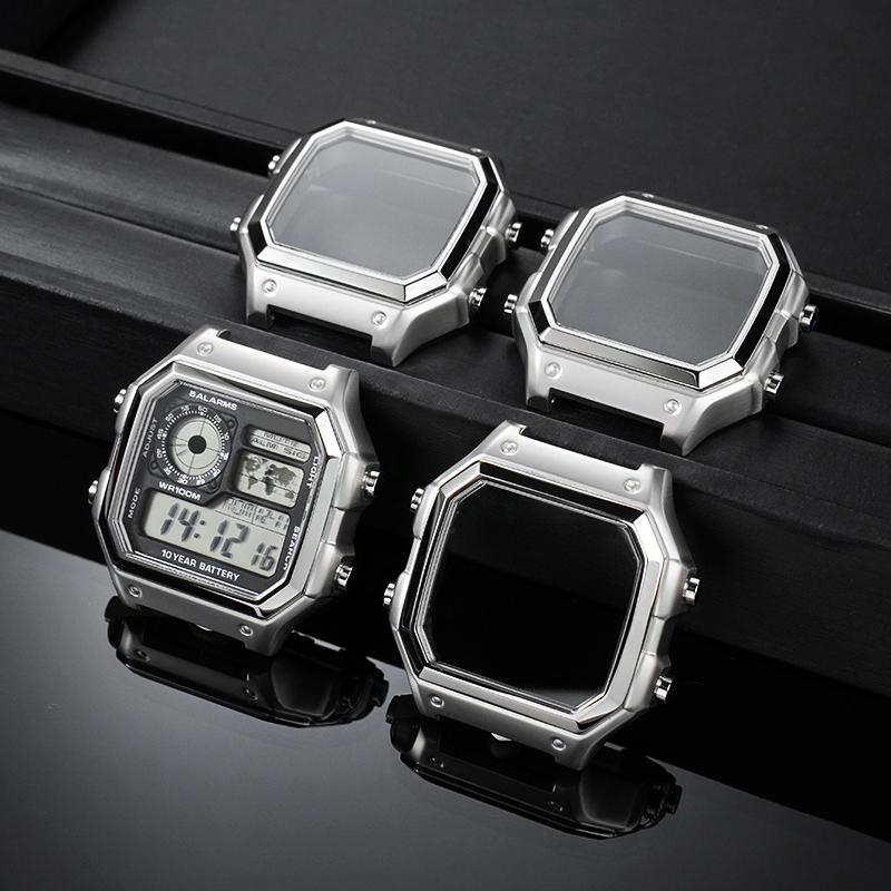 AE1200 Case Stainless Steel Bezel Strap for Casio G-Shock 3299 AE-1200WH AE-1300 Modified Metal Wristband Case Mirror Glass Kit