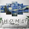 5 Panel Wall Art Canvas Set Abstract Starry Night Picture by Van Gogh Aesthetic Room Decor Poster Bedroom Wall Painting