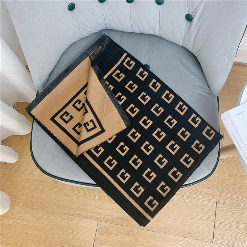 Retro imitation cashmere double-sided scarf women's autumn and winter air-conditioned room big shawl student versatile warm scarf