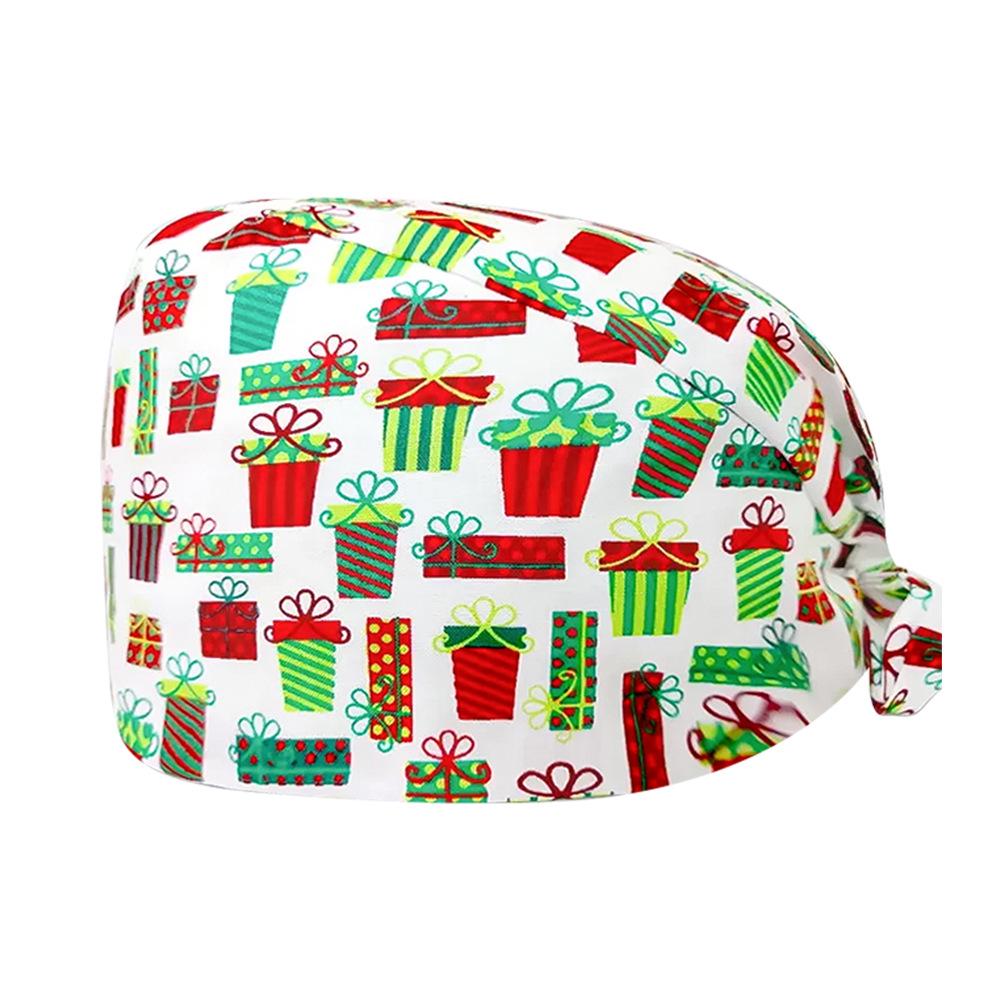 Cute Christmas Cartoon Surgical Cap - Comfortable Cotton Dustproof Head Cover for Chefs & Nurses