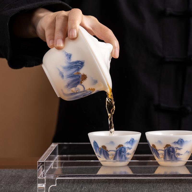 Light luxury travel tea set ice seed jade porcelain high-end gaiwan Mid-Autumn Festival festival anniversary annual meeting business souvenir gift