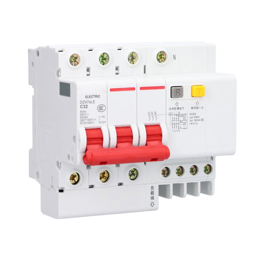 Residual Current Circuit Breaker 3P+N Miniature Circuits Breakers DIN Rail Mount AC 400V