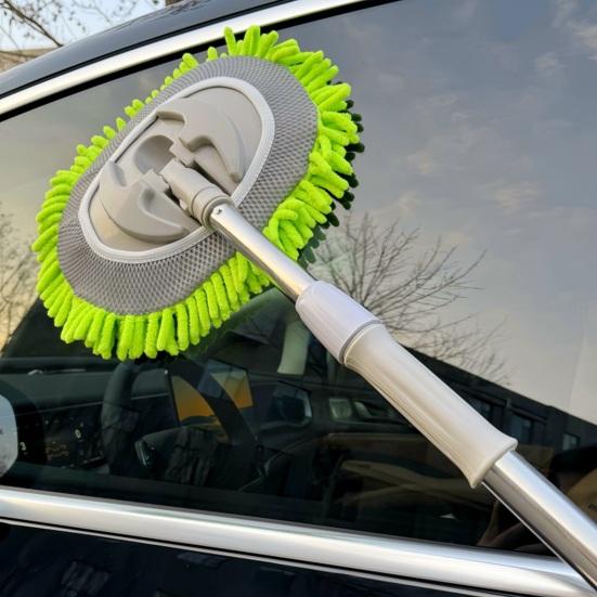 Car Cleaning Brush with Long Pole 360 Degrees Rotating Head Microfiber Brush Telescopic Handle Automotive Cleaning Mop Tools