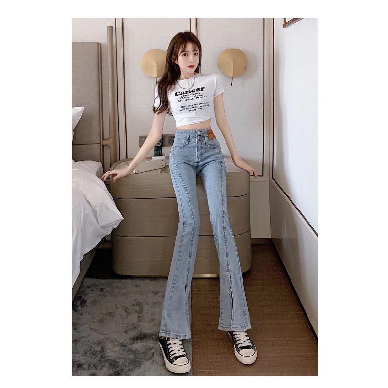 Stretch High-waisted Skinny Jeans with Slit Front