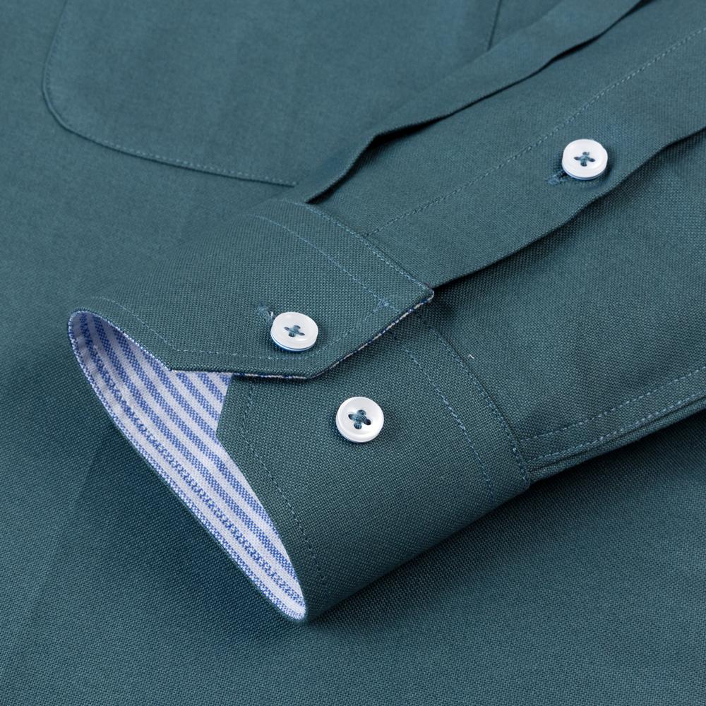 Men's Solid Oxford Long Sleeve Dress Shirts Patch Chest Pocket Regular Fit Spring Fall Smart Casual Button Down Shirts