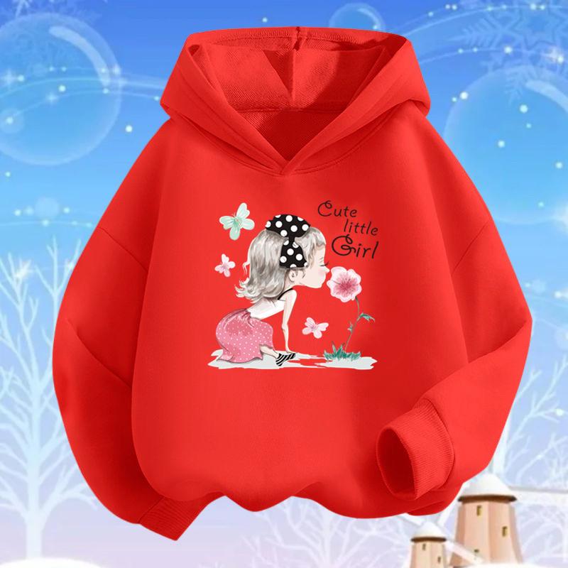 Pink Heart Flower Print Hoodies Girls Long Sleeve Pullover Loose Sweatshirt Spring Autumn Cotton Basic Top Fashion Clothes