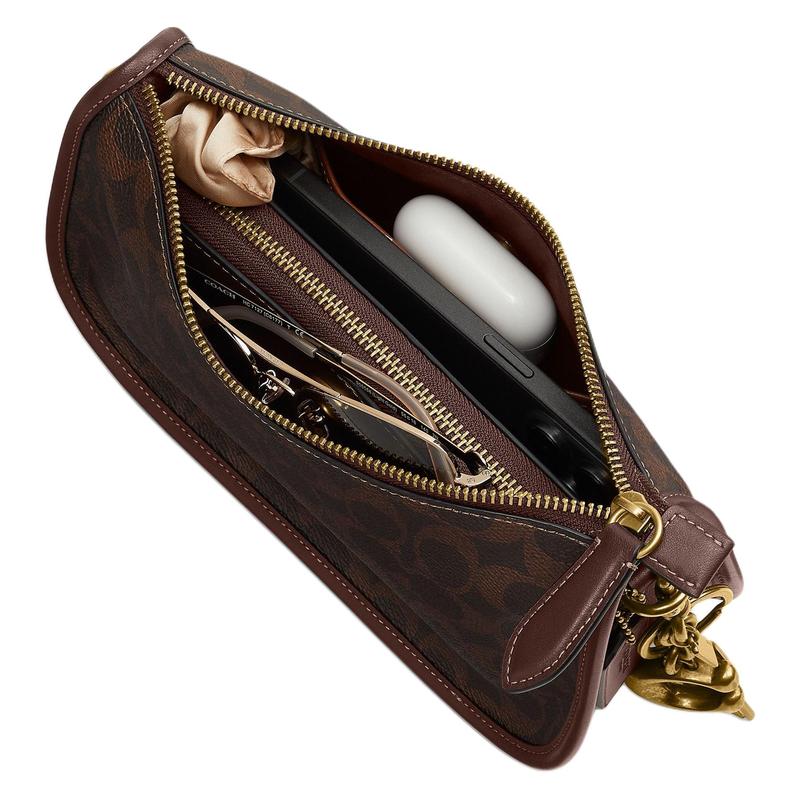 Coach Waverly 24 Brass Metal Hardware Faux Leather with Calf Leather Crossbody Shoulder Bag Medium Women's Maple Brown