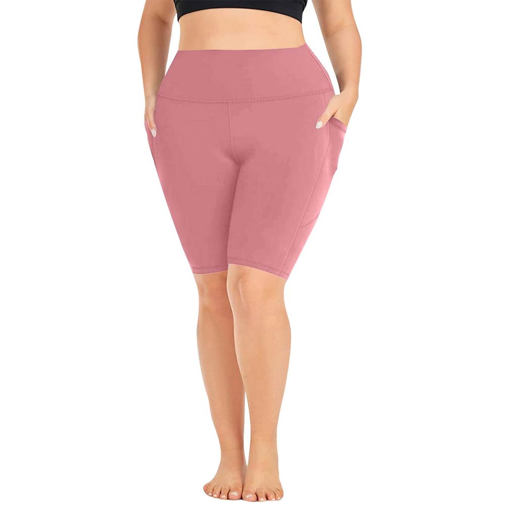 Women's Fashionable Casual Plus Size Pocketed Athletic Leggings With High Waist And Butt-Lifting Effect Cropped To Mid-Thigh Length