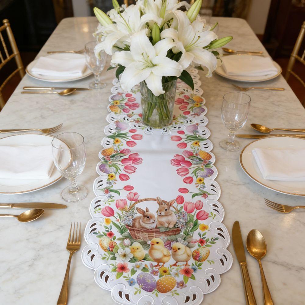 Little Chick Easter Table Flag Waterproof Tulip Flower Table Cover Anti-scalding Anti Slip Easter Table Runner Hotel