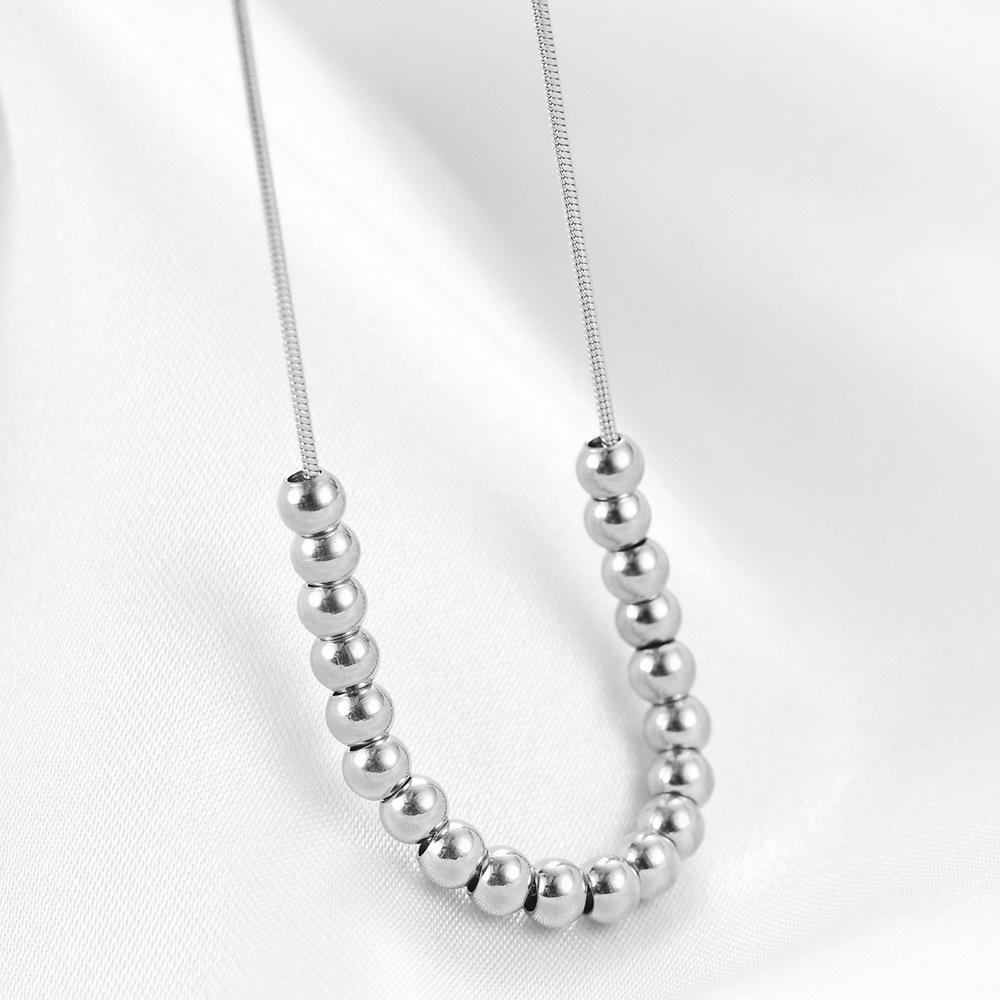 4MM Stainless Steel Clavicle Necklace: European & American Fashion, Versatile Women's Simple Chain with Twenty Round Beads