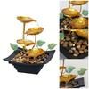 Golden Relaxation Tabletop Water Fountain with LED Light 4 Tier Lotus Small Desktop Waterfall Fountain with Rocks for Home Bathroom Bedroom Decor