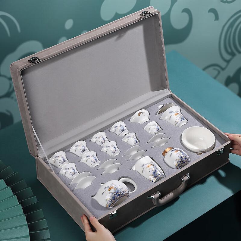 Dehua White Porcelain Tea Set with Leather Gift Box