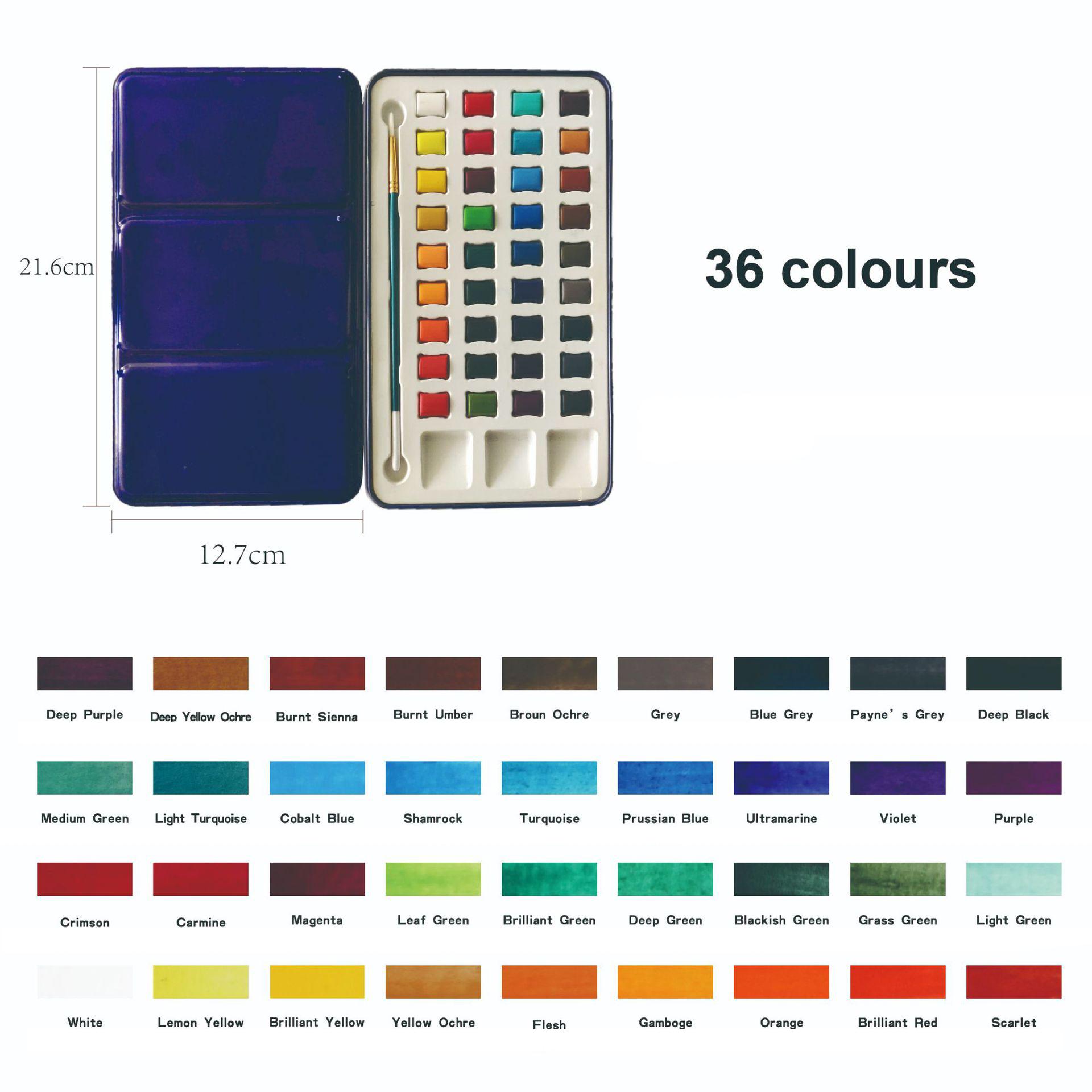 

12/24/36/72/90/120 цветов, портативный перламутровый цвет, флуоресцентный цвет, набор концентрированных однотонных акварельных красок 36 colors