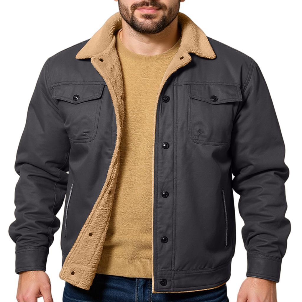 Men's Outdoor Casual Loose-Fit Fleece-Lined Cotton Work Jacket
