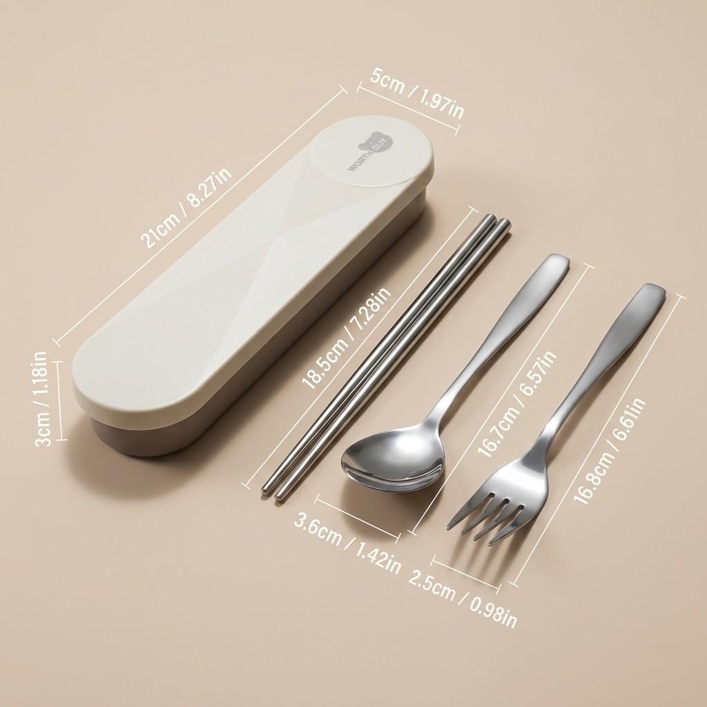 Stainless Steel Cutlery Set Chopsticks Fork and Spoons Set With Organizer Box Holder Portable Travel Tableware Utensils Students