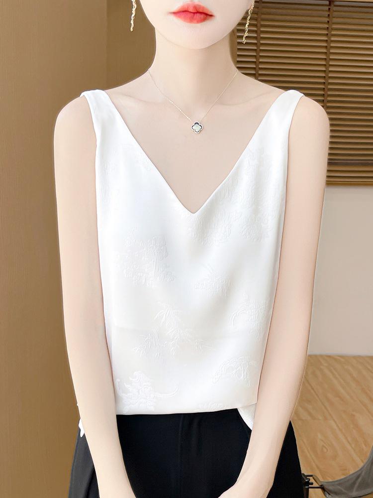 Women's Sleeveless V-Neck Ice Silk Jacquard Camisole