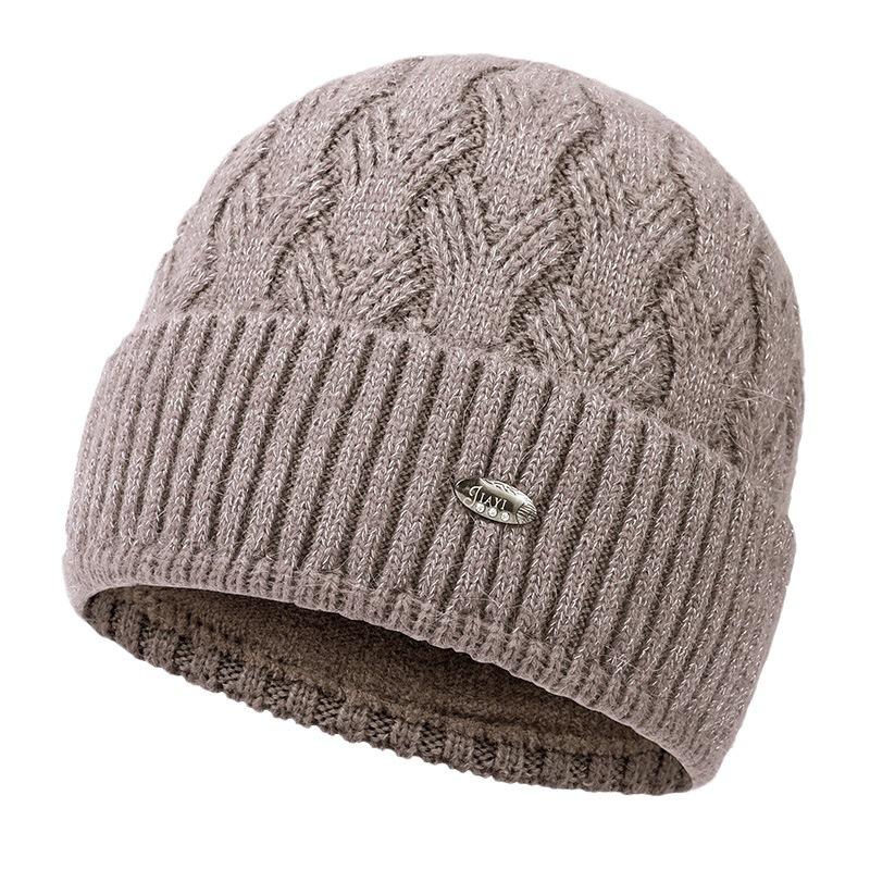 Middle-aged and elderly warm hats, winter piled and thickened rabbit fur blended outdoor cold-proof wool hats, ear protectors, knitted hats