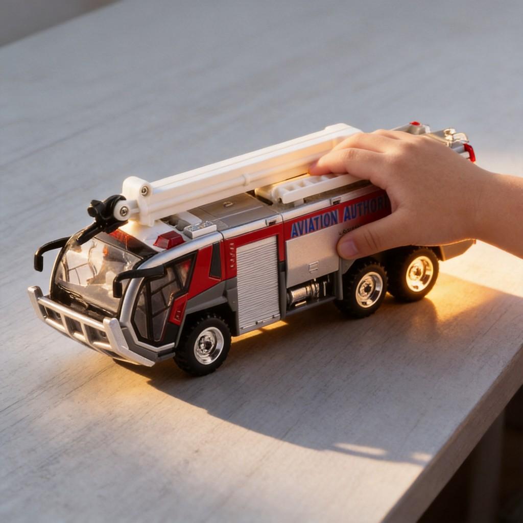Modèle de camion de pompiers en alliage pour enfants avec lumières clignotantes et contrôle par force
